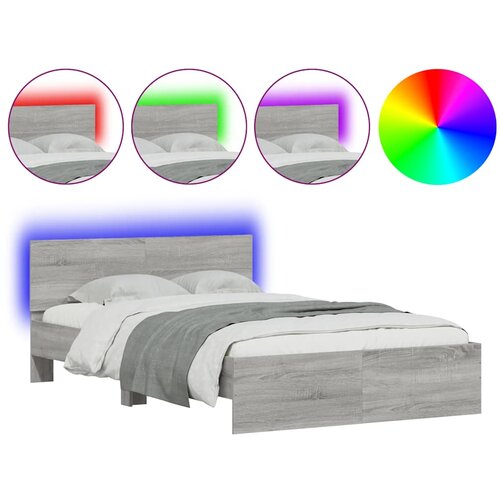 Maison Chic Posteljni okvir - Dvoposteljna postelja - Zakonska postelja z vzglavjem in LED siva sonoma 135x190 cm-J16149, (21761729) Slike