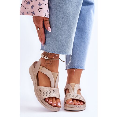 Kesi Women's leather slip-on sandals beige Lora Slike
