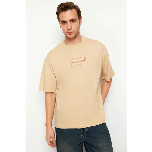 Trendyol Mink Oversize/Wide Cut Gel Animal Print 100% Cotton T-shirt