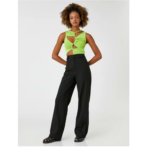 Koton Fabric Trousers Wide Leg High Waist Ribbed Front