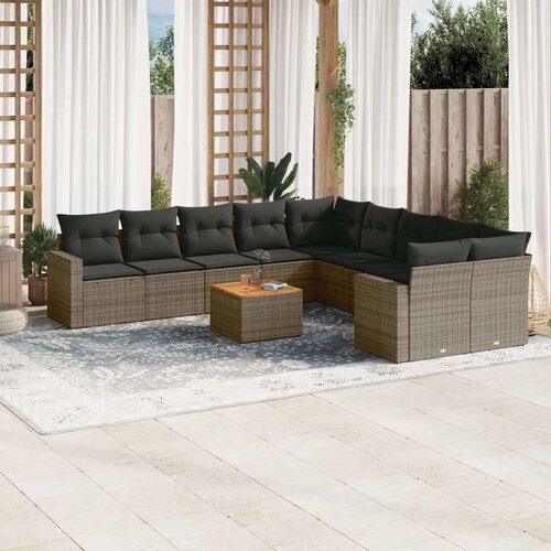  11-dijelni set vrtnih sofa od poliratana s jastucima sivi Slike