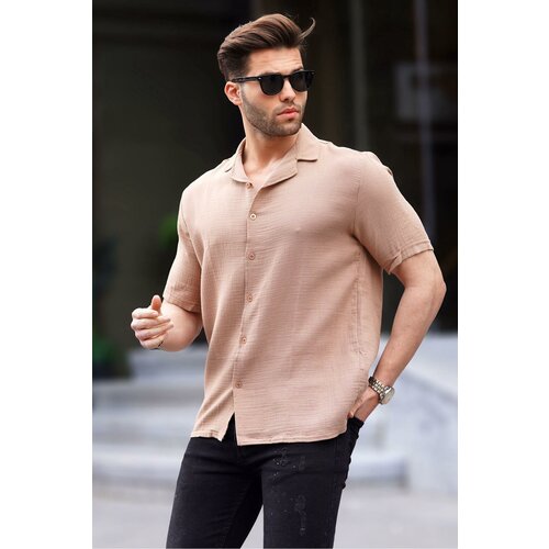 Madmext Camel Men's Short Sleeve Shirt 6706 Slike