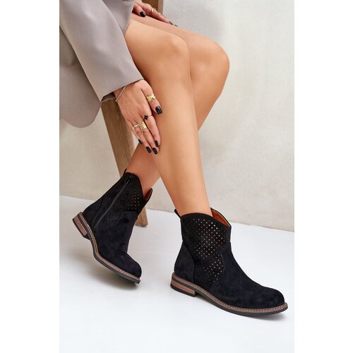 PM1 Perforated Ankle Boots With Flat Heel Black Zinollia Slike