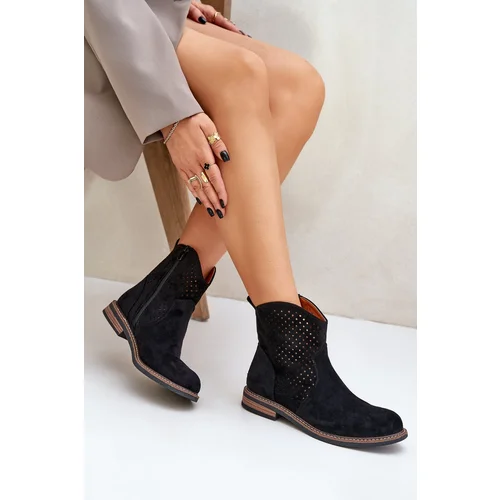 PM1 Perforated Ankle Boots With Flat Heel Black Zinollia