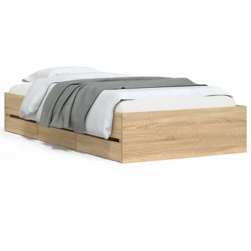 Maison Chic Posteljni okvir - Enojna postelja - Postelja za odrasle s predali sonoma hrast 75x190 cm inženirski les, (21697015) Slike