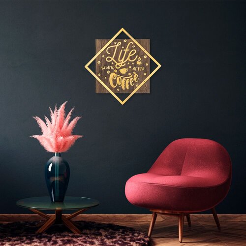 Wallity Zidna dekoracija Life Begins After Coffee, 54 x 54 cm, Zlatne boje Cene