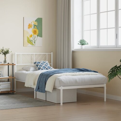 VidaXL Metalni okvir za krevet s uzglavljem bijeli 90 x 190 cm Slike
