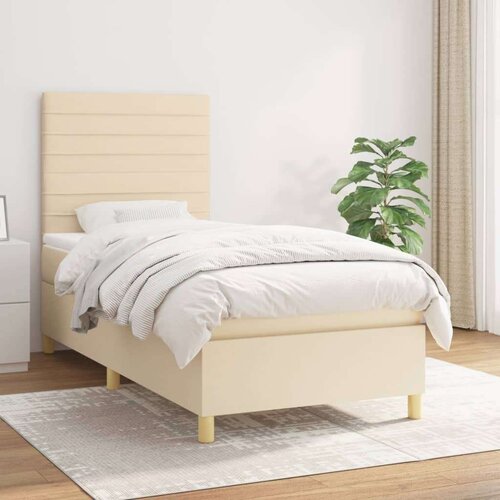 vidaXL Box spring postelja z vzmetnico krem 100x200 cm blago Cene