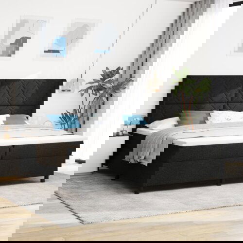  Postelja s vzmetnico in LED osvetlitvijo črna 200x200 cm tkanina, (22049698) Cene