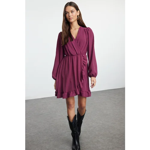 Trendyol Purple Belted Mini Woven Flounce Dress