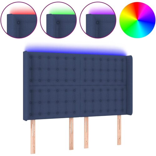 Maison Chic led posteljno vzglavje - vzglavna omarica - nočna omarica modro 147x16x118/128 cm blago, (21712937) Slike