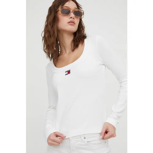 Tommy Jeans Majica z dolgimi rokavi ženski, bela barva