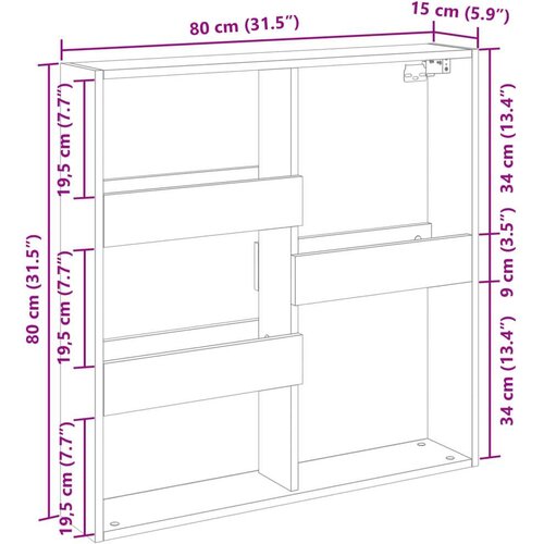 vidaXL Zidni ormarić boja hrasta 80x15x80 cm od konstruiranog drva Cijene