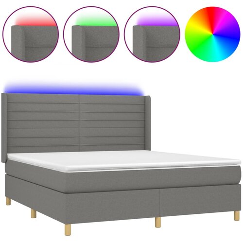 VidaXL Box spring postelja z vzmetnico LED temno siva 180x200 cm blago, (20930455) Slike