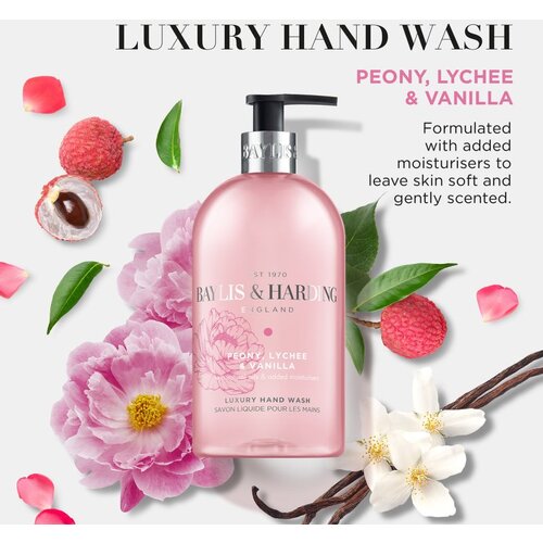 Baylis &amp;amp; Harding Peony, Lychee &amp;amp; Vanilla tekoče milo za roke z vlažilnim učinkom 500 ml Slike