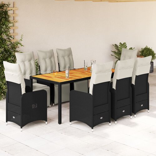 vidaXL 9-dijelni vrtni bistro set od poliratana s jastucima crni Cijene