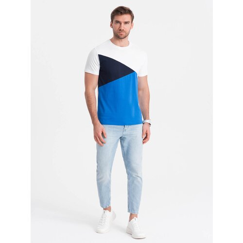 Ombre Men's tricolor cotton t-shirt - white and blue Cene