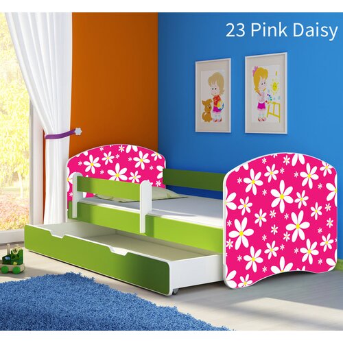  Otro&scaron;ka postelja ACMA z motivom, stranska zelena + predal 160x80 cm 23 Pink Daisy Cene