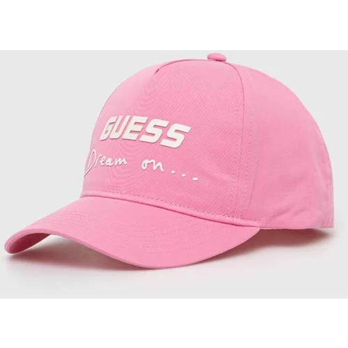 Guess Bombažna bejzbolska kapa roza barva