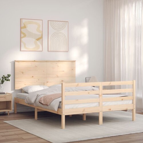 VidaXL Okvir kreveta s uzglavljem 140 x 190 cm od masivnog drva Slike