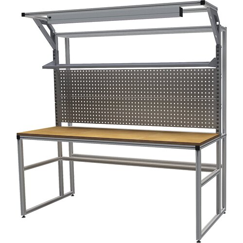 bedrunka hirth aluminijasta delovna miza s sistemsko nadgradnjo workalu®, enostranska, 1 polica, 2 perforirani steni, delovna svetilka, širina plošče Cene
