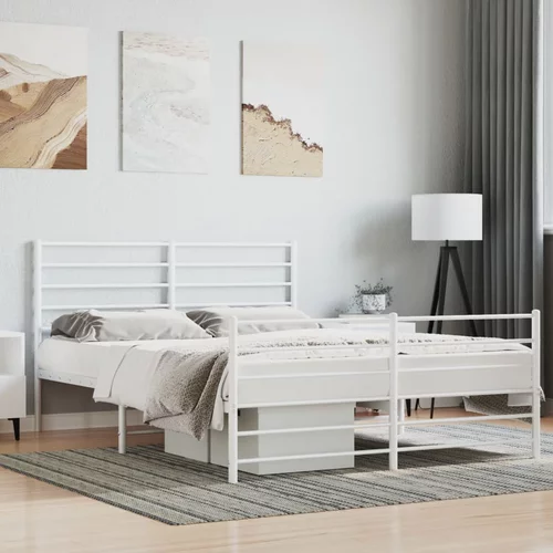 vidaXL Kovinski posteljni okvir z vzglavjem in vznožjem bel 140x200 cm