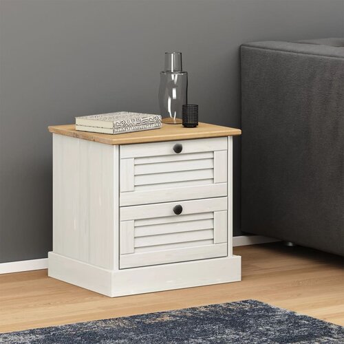 VidaXL Nočna omarica VIGO bela 42x35x40 cm trdna borovina Slike