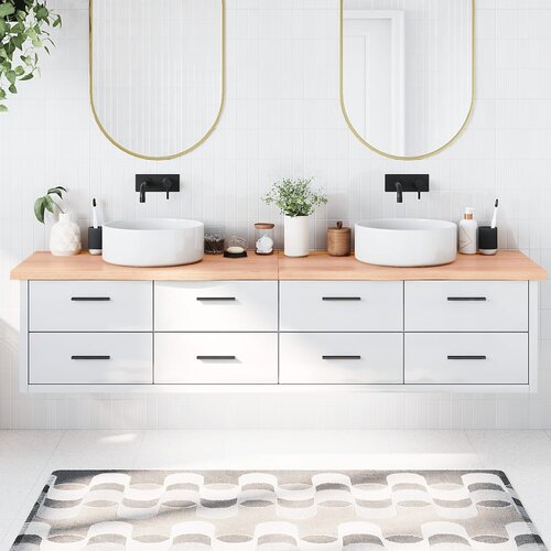  Kupaonska radna ploča svjetlosmeđa 220x50x(2-4) cm masivno drvo Slike