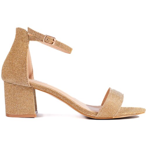 Shelvt Gold high-heeled sandals with glitter Cene