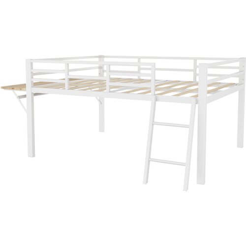 Lumor Postelja z mezzanine 140x200 cm iz kovine z LED - S pisalno mizo zložljivo in lesenimi letvicami - Bela, (22155896) Cene