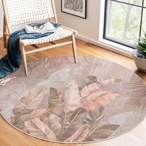 Mila Home Svijetlo ružičasti perivi okrugao tepih &amp;oslash; 150 cm Dusty Leaves &amp;ndash; Slike