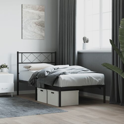 VidaXL Kovinski posteljni okvir z vzglavjem črn 75x190 cm Slike