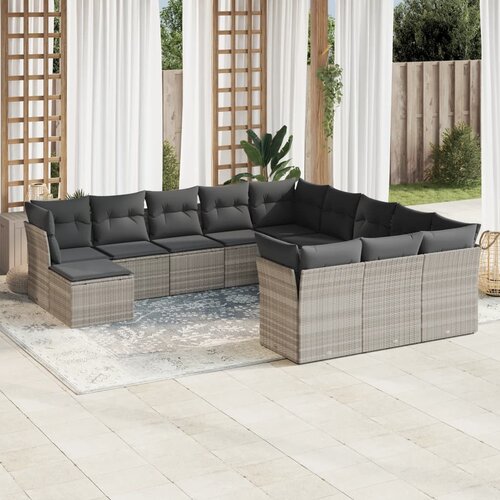 vidaXL 12-dijelni set vrtnih sofa poliratan s jastucima svijetlosivi Cijene