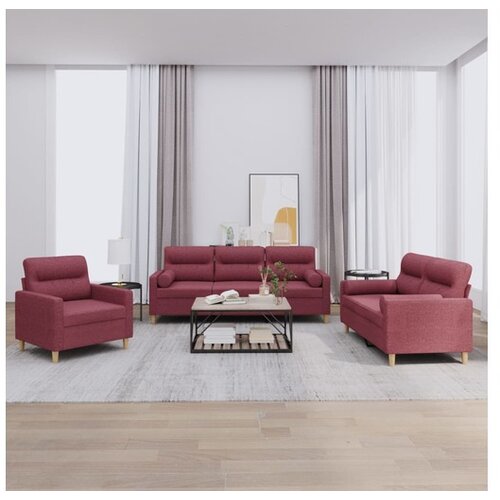 vidaXL 3-dijelni set sofa s jastucima crvena boja vina od tkanine Cijene