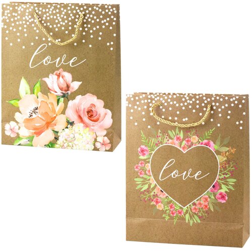 GIFT Bag Love Inscription Flowers Glitter 32 x 26 x 10 cm Slike
