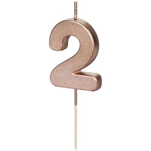 PARTY DECO svečka za rojstni dan &amp;scaron;tevilka 2, rose gold, velikost 4,5 cm Slike