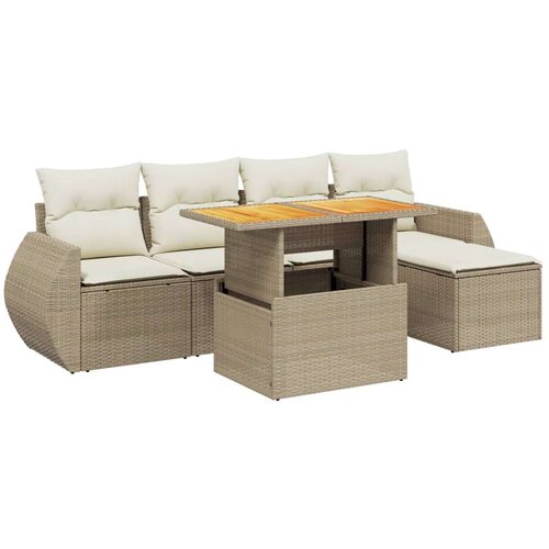 VidaXL 6-dijelni set vrtnih sofa s jastucima bež od poliratana Slike