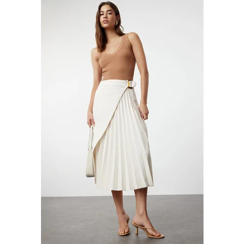 Trendyol Ecru Belted Pleated Woven Skirt