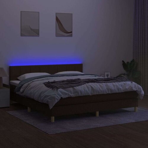  Box spring s madracem LED tamnosmeđi 180x200 cm tkanina Slike