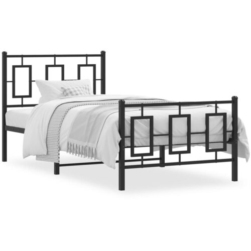 Maison Chic Kovinski Posteljni okvir - Enojna postelja - Postelja za odrasle z vzglavjem in vznožjem črn 90x200 cm, (21695614) Cene