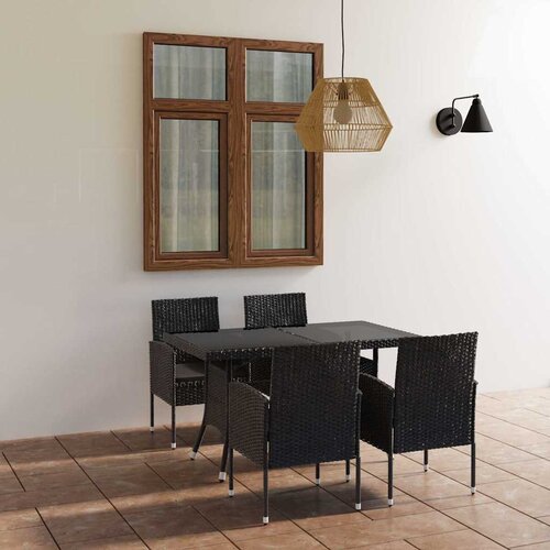  5-dijelni vrtni blagovaonski set od poliratana crni Crna Dužina stola 140 cm Slike