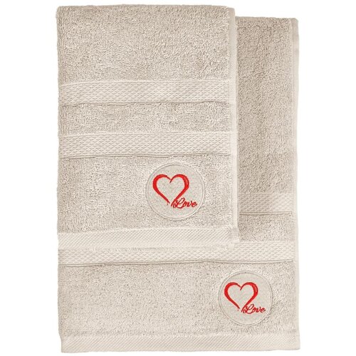 Foutastic Love - Beige Beige Hand Towel & Bath Towel Set (2 Pieces) Cene