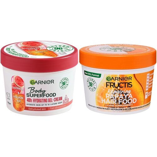 Garnier body superfood krema za telo watermelon 380ml + fructis hair food maska za kosu papaya 390ml Slike