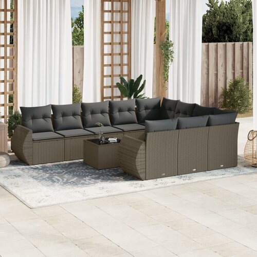 vidaXL 11-dijelni set vrtnih sofa poliratan s jastucima svijetlosivi Cijene