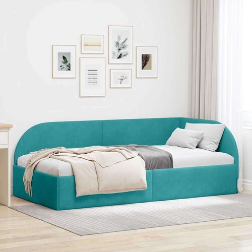 VidaXL Kotna postelja z vzglavjem Turkizna 100 x 200 cm Žamet Slike
