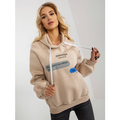 Fashion Hunters Beige sweatshirt with print and hood Slike