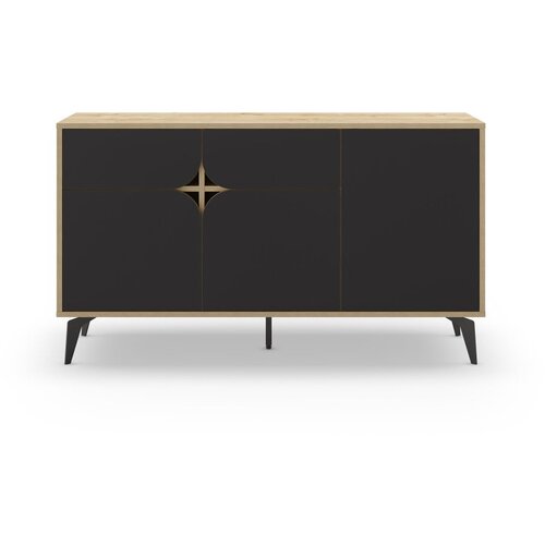 Marckeric Crna/u prirodnoj boji niska komoda u dekoru hrasta 140x79 cm Nola – Cijene