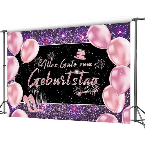 NIKCORP Velik rojstnodnevni banner za dekoracijo zabave, ozadje za slikanje Happy Birthday, roza, 210x150 cm, pralen material, (5000298775) Slike