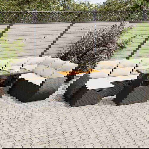  9-dijelni set vrtnih sofa s jastucima crni od poliratana bagrem Cijene