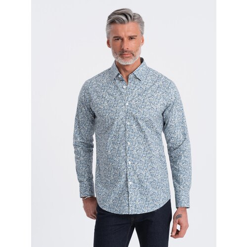 Ombre Men's SLIM FIT shirt in small leaf print - light blue Cijene